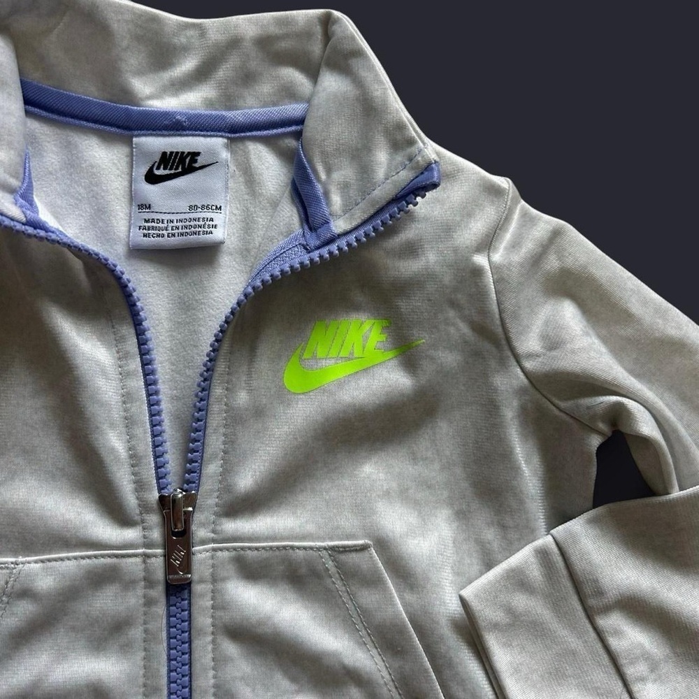 Nike Baby Track Jacket Light  Creamy Gray, Neon Yellow Swoosh, Purple Zipper 18M